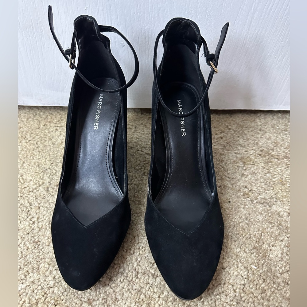 Marc Fisher Black Heels with Strap, Size 10